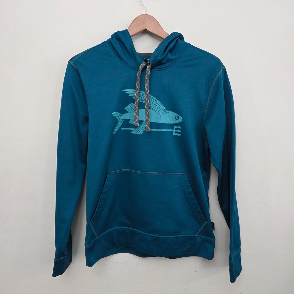 Patagonia Teal Flying Fish Graphic Hoodie Sweatshirt Unisex Mens Size‎ Small